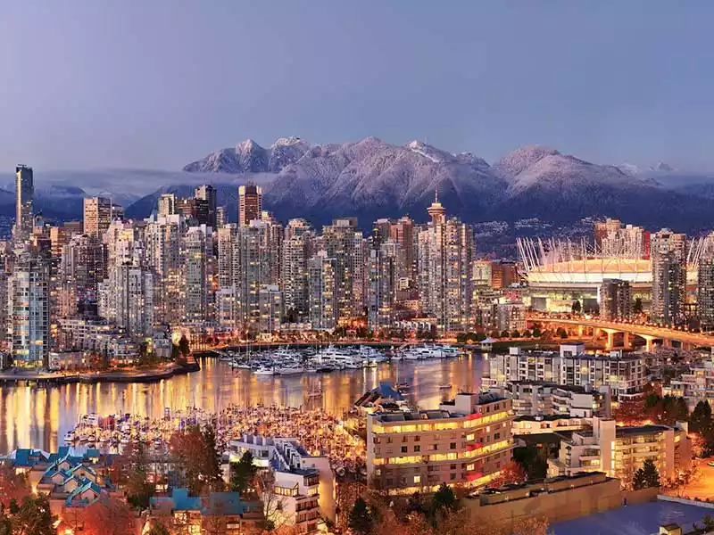 Vancouver skyline condo towers at dusk